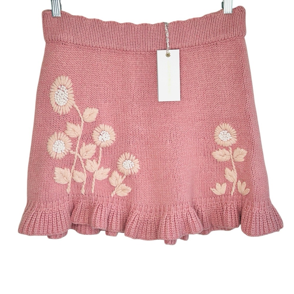 Loveshackfancy Oxford Mini Skirt XL Cottage Floral Chunky‎ Knit Embroidered NEW